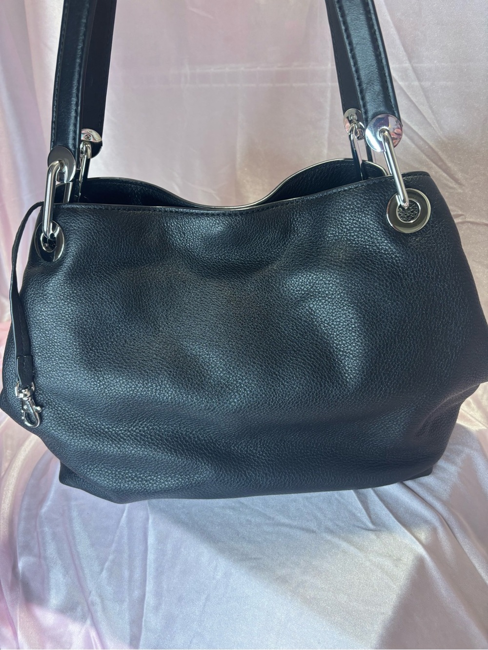 Michael Kors Black Pebbled Leather Shoulder Bag with Silver Hardware